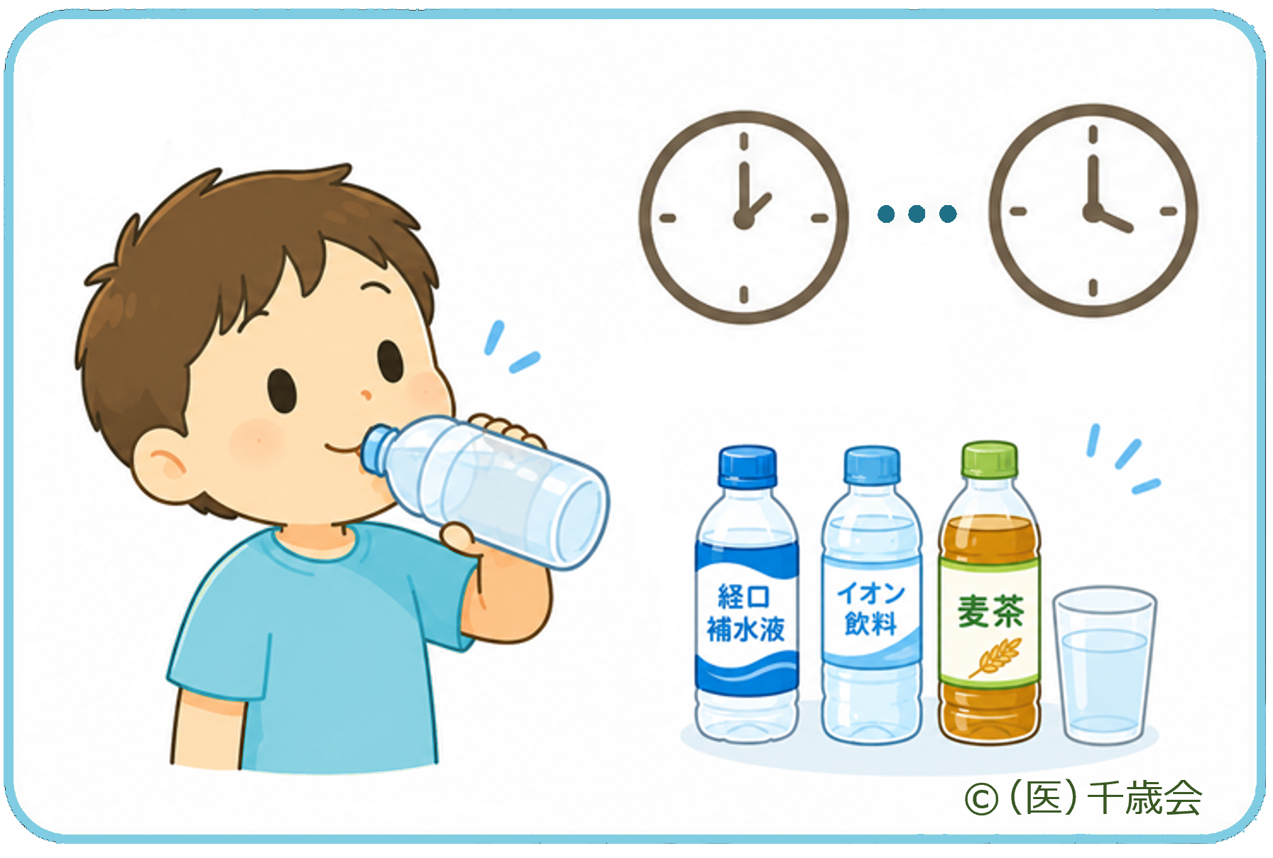 熱中症・予防と対策1こまめな水分補給のイラスト